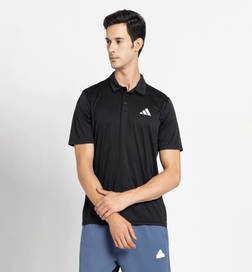Men's Polyester Printed Black Training Polo T-Shirt