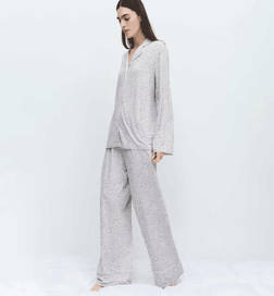 Women's Soft Touch Printed Revere Pyjama Set, Grey - L