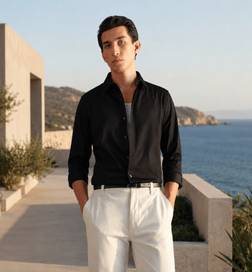 Solid Engineered Fabric Formal Shirt For Men - Full Sleeves (Black), 40 cm