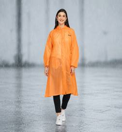 Classic Long Rain Coat for Women (XXL, Reversable, Orange)