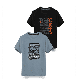 Trendy Typographic Printed Cotton Blend Half Sleeve T-Shirt for Boys -  (HFT-23HR2-BLG_BL) - Bluish Grey/Black