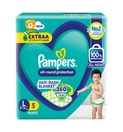 Pant Diaper (L, 9-14 Kg, 5 Pieces, Anti-Rash Blanket)