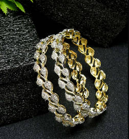 Metal Bangles for Girls and Women (Gold, Slide, American Diamond, 2.8, Festive)