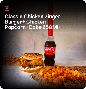 Classic Chicken Zinger Burger+ Chicken Popcorn+coke(250ml)