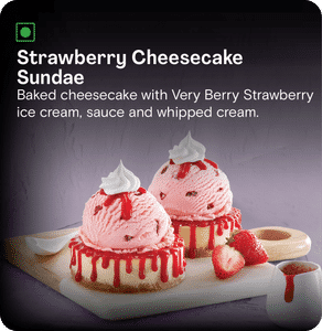 Strawberry ice cream with Strawberry sauce cheesecake sundae