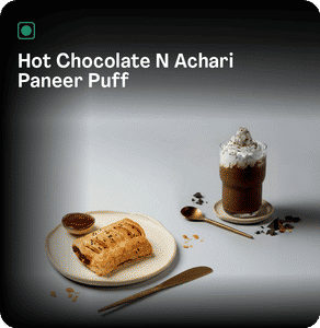 Hot Chocolate N Achari Paneer Puff