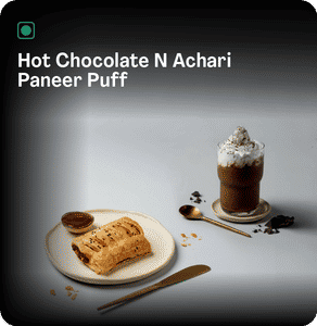 Hot Chocolate N Achari Paneer Puff