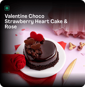 Chocolate & Strawberry Heart Shaped Bento Cake [300g]with Crochet Rose