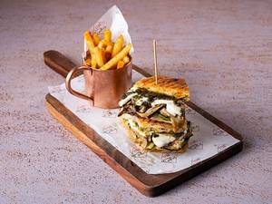 Roasted Peppers, Smoked Aubergine And Mozzarella In Grilled Ciabatta