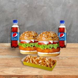 2 Crispy Chicken Burger With 1 Cheese Fries And 2 Pepsi [250 Ml]