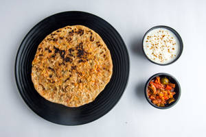 Mixed Paratha With Pickle + Chutney + Raita