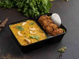 Kaju Sambar Rice With Veg Cutlet 
