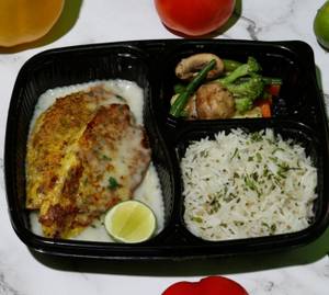 Grilled Fish In Lemon Butter Sauce With Sauteed Veggies & Herb Rice