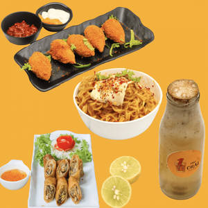 1 Cheese Maggi + 1 Kurkure Momos + 1 Spring Roll + 1 Masala Lemonade