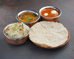 2 Eggs Curry + Mini Bagara Rice + Dal Phulka