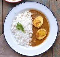 Plain Rice With Egg Curry And Alu Bhaja
