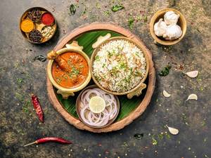 Andhra Chicken Curry With Pulao Rice