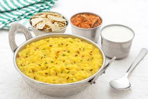 Moong Dal Khichdi + Curd + Pickle + Papad