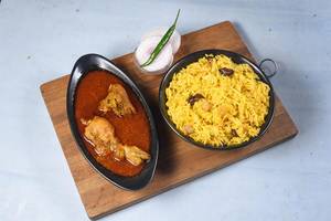 Basanti Pulao Chicken Kosha Thali