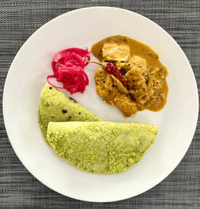 Kadai Fish With Spinach Basil Chapati And Onion Salad