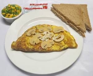 Mushroom & Cheese Masala Omlette + Brown Bread + Sauted Corn & Peas