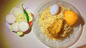 Egg Chicken Biryani + onion salad 