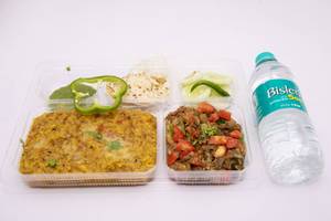 Desi Ghee Tadka Moong Dal Khichdi With Aloo Chokha