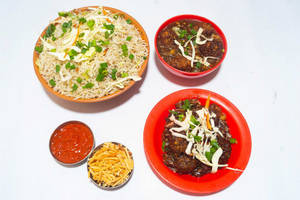 Veg Triple Rice(1) + Veg Manchurian Dry(1/2)+ Manchow Soup(1/2)