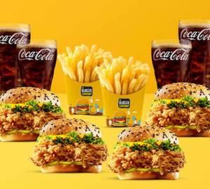 4 Zinger Chicken Burger + 2 Salted Fries+ 4 Pepsi (250 Ml)