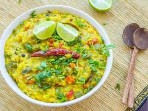 Dal Khichidi With Curd Papad And Pickle