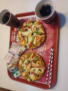 Surprise veggie pizza + french fries + coke [reg ]