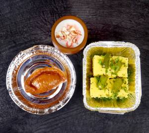 Dhokla With Gujiya And Lassi