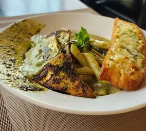 Pesto Grilled Cottage Cheese & Creamy Pesto Pasta 