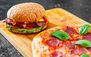 2 Aloo tikki Burger and Spring Rolls and Noodles with Fruit Beer