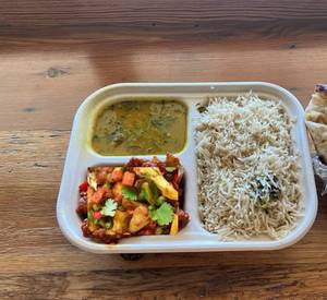 Lunch Time - Indian Combo [Veg] : Rice + Mixed Veg + Salad + Plain Dal + Water
