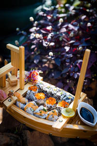 Sushi Boat Non Veg 16 Pcs ( 4 Softshell Crab, 4 Salmon , 4 Prawn Tempura, 4 Tuna