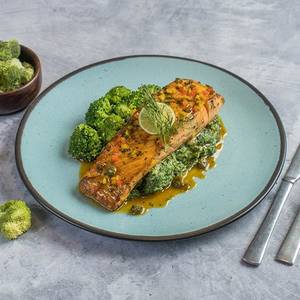 Pan Seared Salmon With Cream Spinach With Citrus Glaze
