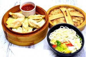 Veggie Momo + Thukpa (soupy Noodles)
