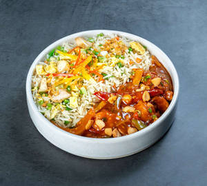 Chicken In Kung Pao Sauce With Chicken Burnt Garlic Rice