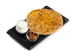 Paneer Paratha With Pickle + Chutney + Raita