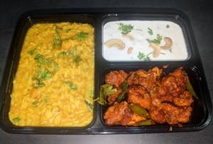 Ghee Sambhar And Kaju Curd Rice Meals with Chicken 65