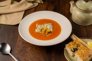 Tomato With Roasted Corn And Ravioli Soup