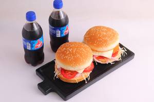 2 Veg Cheese Burger + 2 Thums Up (250ml)