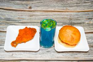 Crispy Chicken Burger+chicken Popcorn+blue Curacao Mojito 