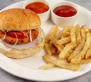 Aloo Tikki Burger With Fries