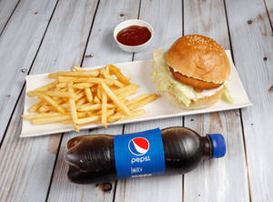 Aloo Tikki Burger With Fries & Pepsi
