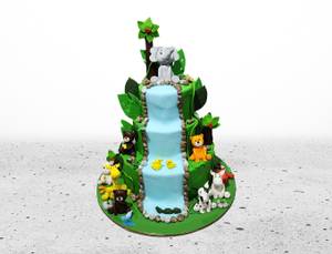 Jungle Animal Cake and Waterfall Birthday Cake