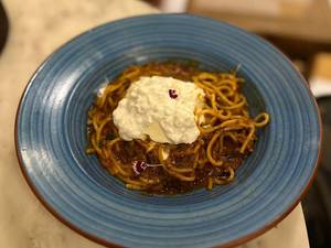 Spaghetti Arrabbiata Sauce With Open Burrata