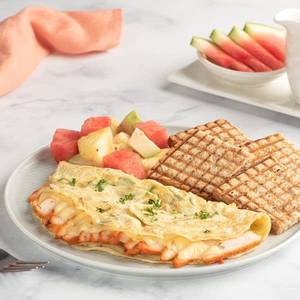 Chicken Cheese Omelette And Cut Fruits