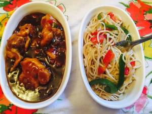 Veg Noodles With Gobi Manchurian